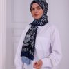 Retro Desenli Kadın Şal Mavi Estascarf