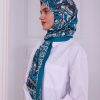Retro Desenli Kadın Şal Turkuaz Estascarf