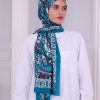 Retro Desenli Kadın Şal Turkuaz Estascarf