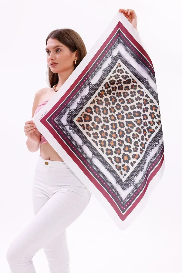 Safari Leopar Model Fular Bandana Şal Estascarf 70x70 Cm