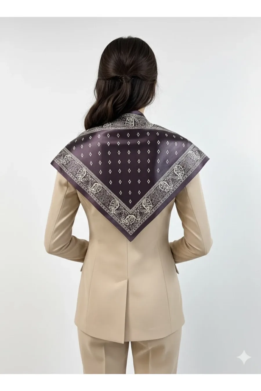 Saray Motif Mürdüm Üçgen Fular Bandana Estacraft - 100x45 cm