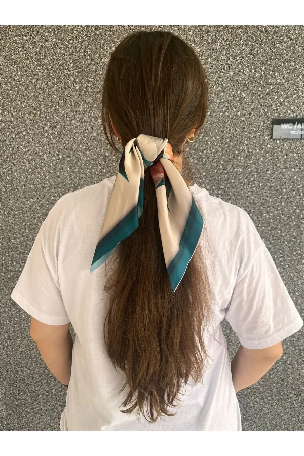 Şifon Saten Fular Bandana Desenli Fular Aksesuar