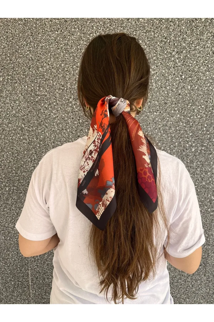 Şifon Saten Fular Desenli Fular Bandana