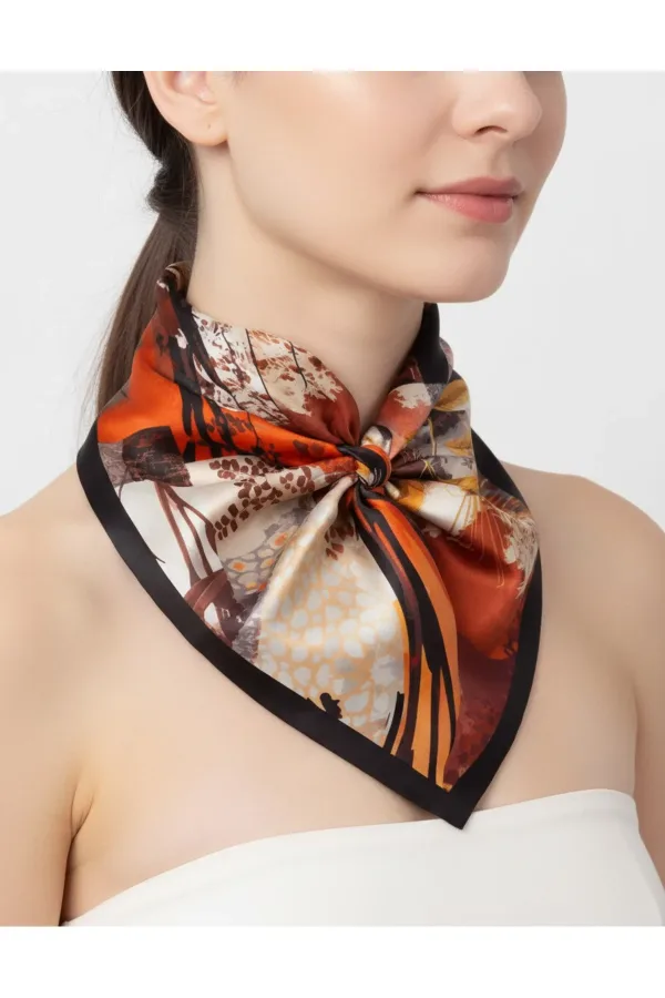 Şifon Saten Fular Desenli Fular Bandana