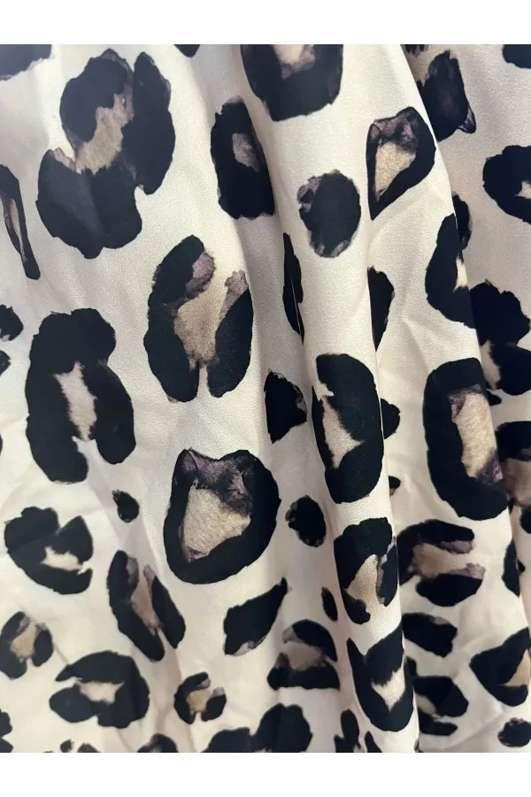 Siyah Leopar / Cupra Saten Aksesuar Şal Atkı Estascraf 180x70cm