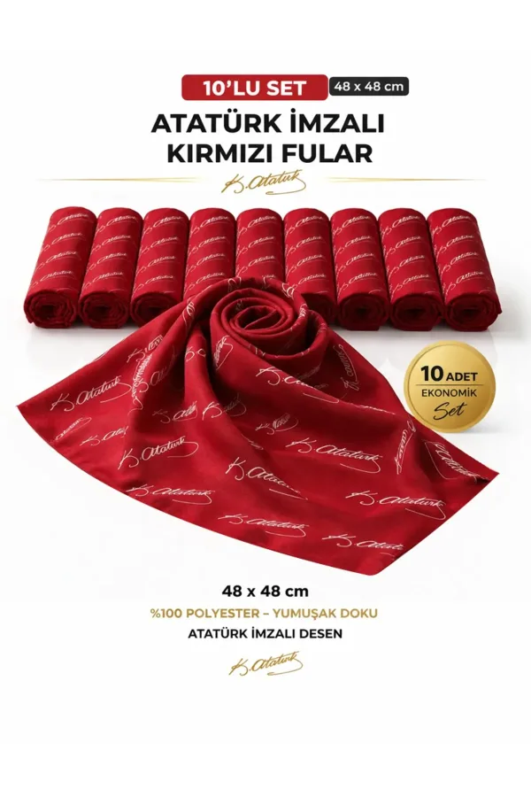 Tarzını Seç 10’lu Kırmızı Atatürk İmzalı Bandana / Fular Set Tarzını Seç 10’lu Kırmızı Atatürk İmzalı Bandana / Fular Set