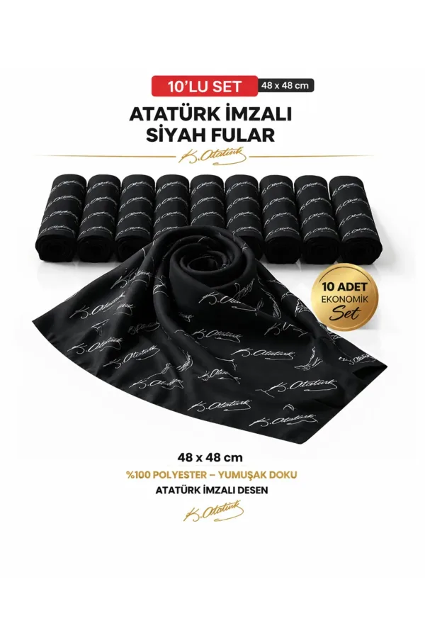 Tarzını Seç 10’lu Siyah Atatürk İmzalı Bandana / Fular Set Tarzını Seç 10’lu Siyah Atatürk İmzalı Bandana / Fular Set