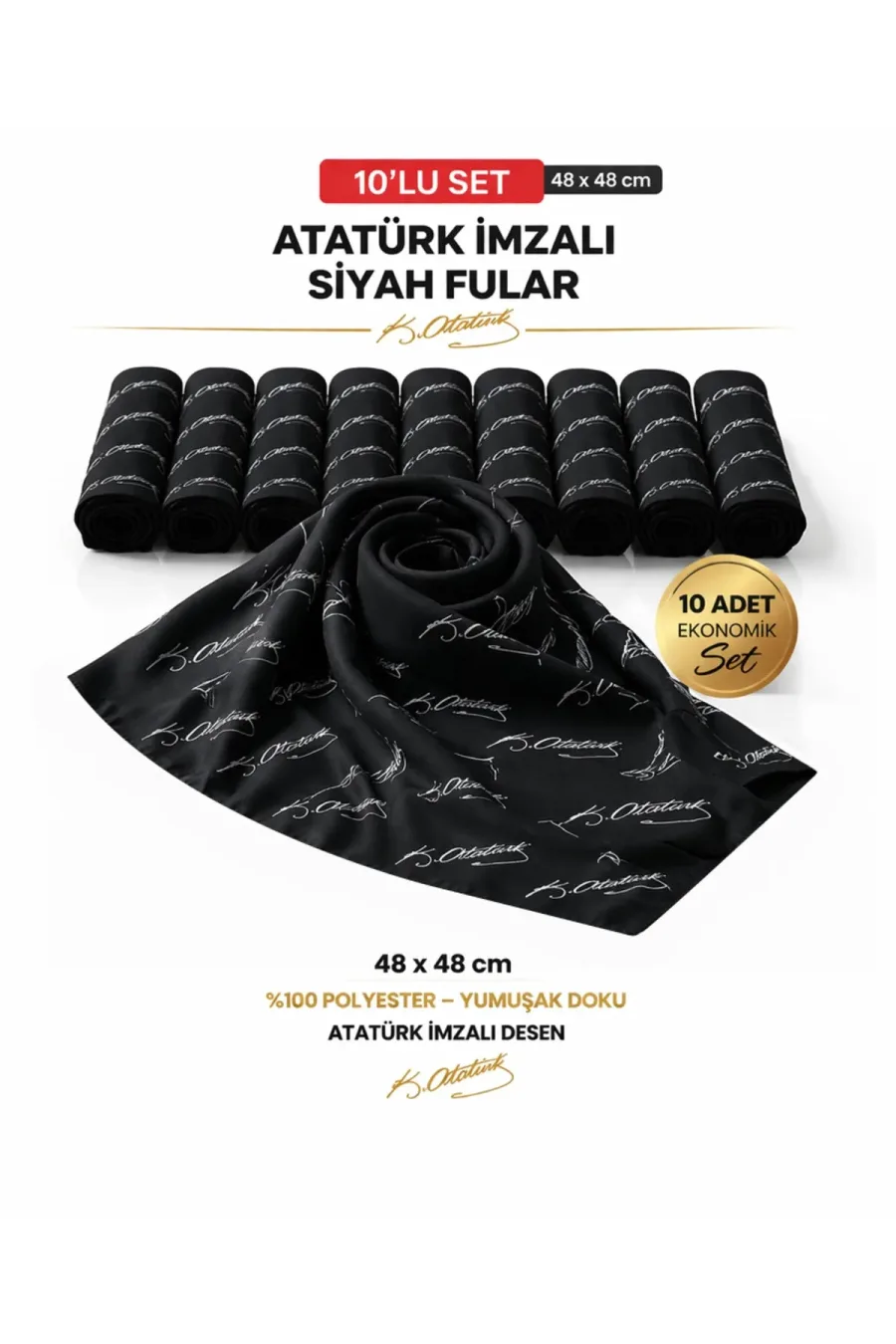 Tarzını Seç 10’lu Siyah Atatürk İmzalı Bandana / Fular Set