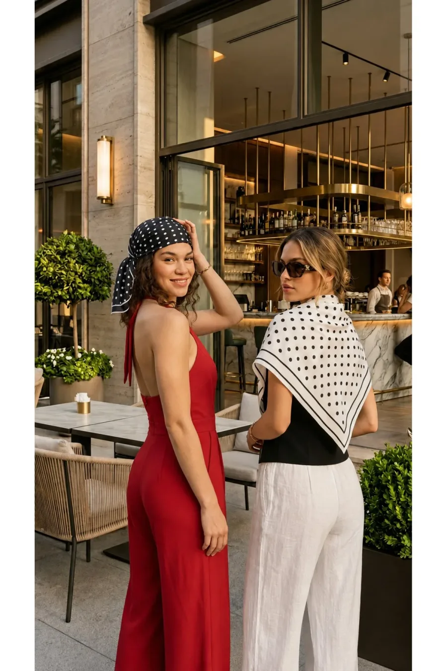Tarzını Seç 2'li Siyah ve Beyaz Puantiyeli Fular Seti 70x70 cm Bandana / Saç Aksesuarı / Boyun Fuları