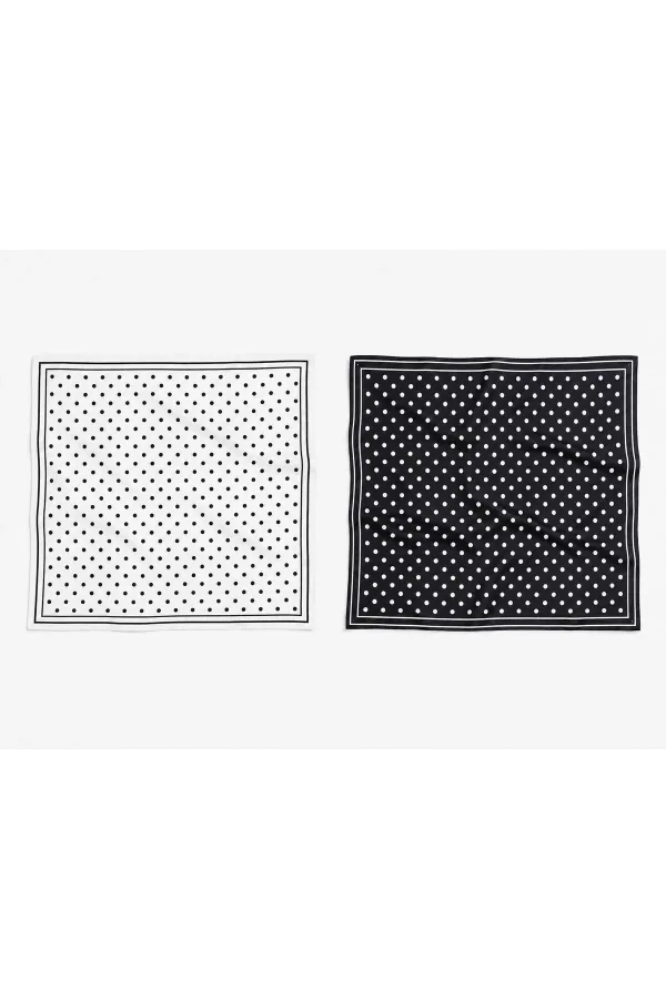 Tarzını Seç 2'li Siyah ve Beyaz Puantiyeli Fular Seti 70x70 cm Bandana / Saç Aksesuarı / Boyun Fuları