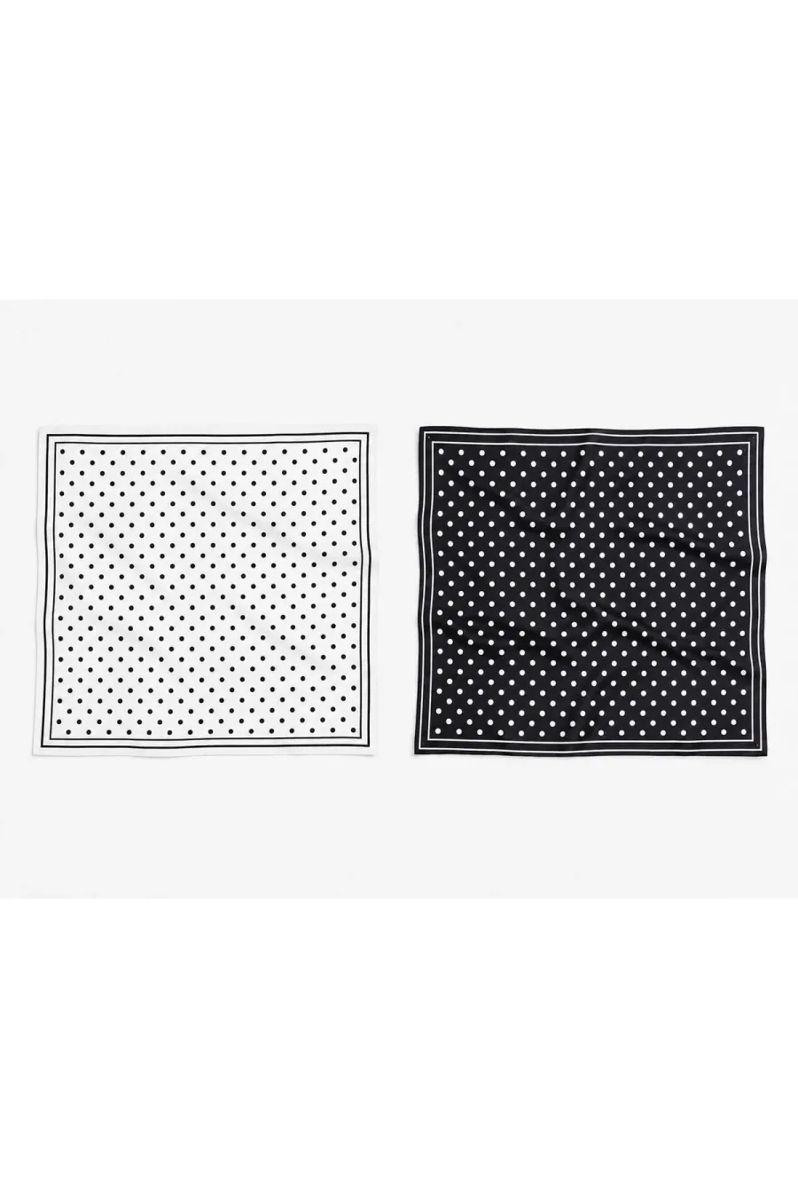 Tarzını Seç 2'li Siyah ve Beyaz Puantiyeli Fular Seti 70x70 cm Bandana / Saç Aksesuarı / Boyun Fuları