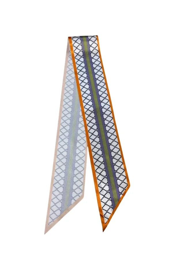 Tarzını Seç Asil Çizgi Desenli Turuncu Kravat / Eşarp / Fular 105x9 cm