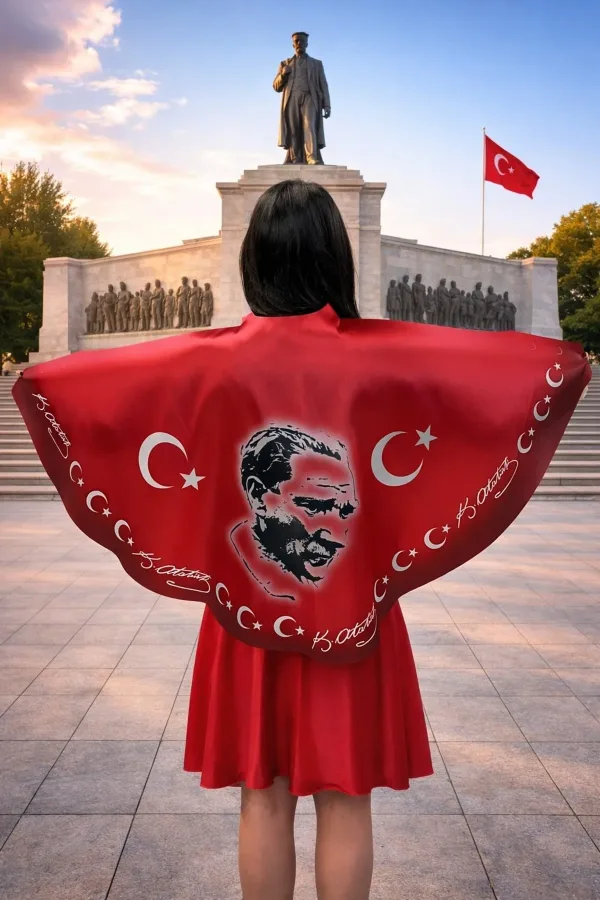 Tarzını Seç Atatürk Bayraklı Pelerin Gösteri Kostümü 145x73cm Tarzını Seç Atatürk Bayraklı Pelerin Gösteri Kostümü 145x73cm