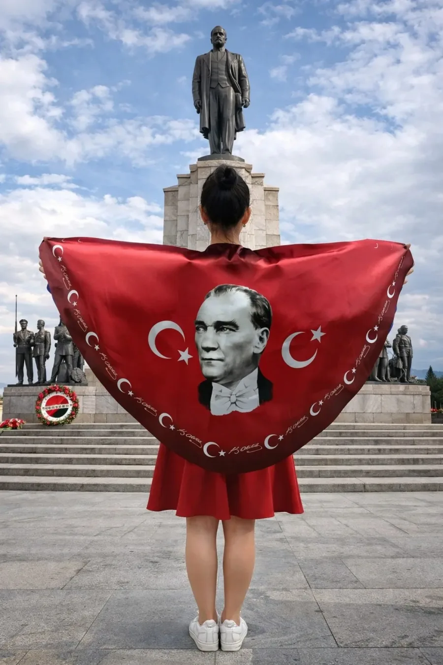 Tarzını Seç Atatürk Portre Bayraklı Pelerin Gösteri Kostümü 145x73cm Tarzını Seç Atatürk Portre Bayraklı Pelerin Gösteri Kostümü 145x73cm
