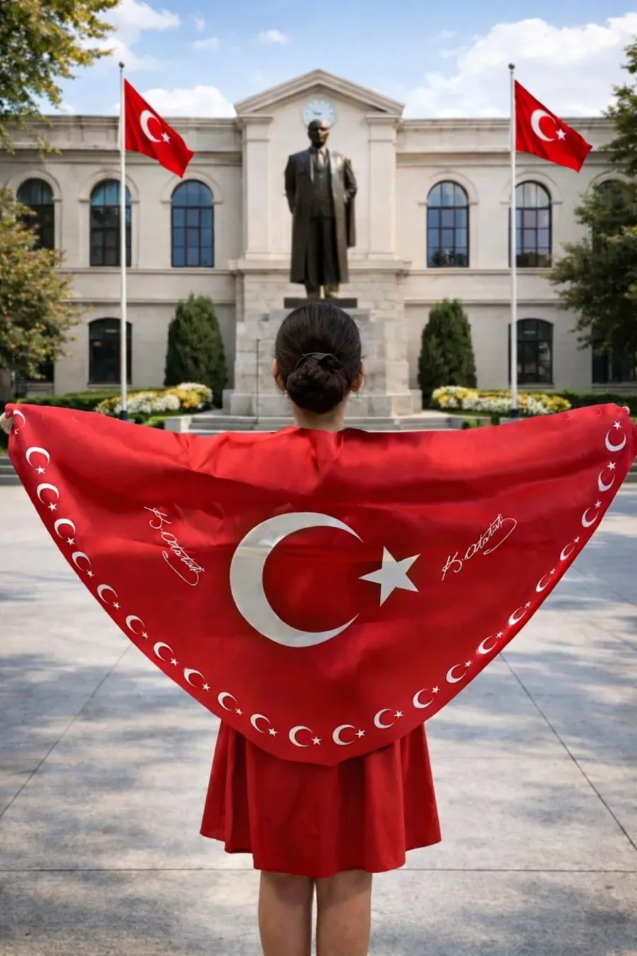 Tarzını Seç Ayyıldız Atatürk İmzalı Türk Bayraklı Pelerin Gösteri Kostümü 145x73cm Tarzını Seç Ayyıldız Atatürk İmzalı Türk Bayraklı Pelerin Gösteri Kostümü 145x73cm