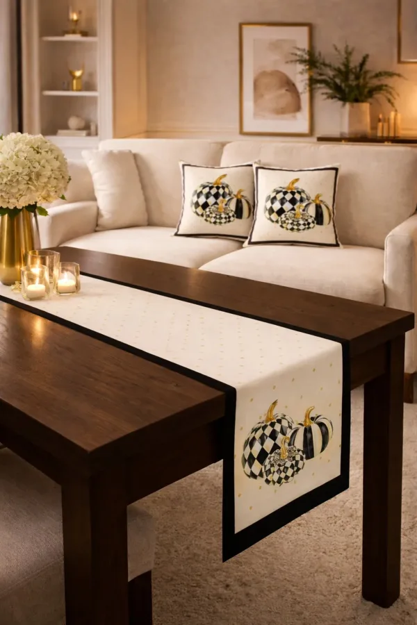 Tarzını Seç Balkabagı Desenli Salon Dekoru 2 Adet Kırlent Kılıfı (40x38) 1 Adet Runner (40x140) Set Tarzını Seç Balkabagı Desenli Salon Dekoru 2 Adet Kırlent Kılıfı (40x38) 1 Adet Runner (40x140) Set