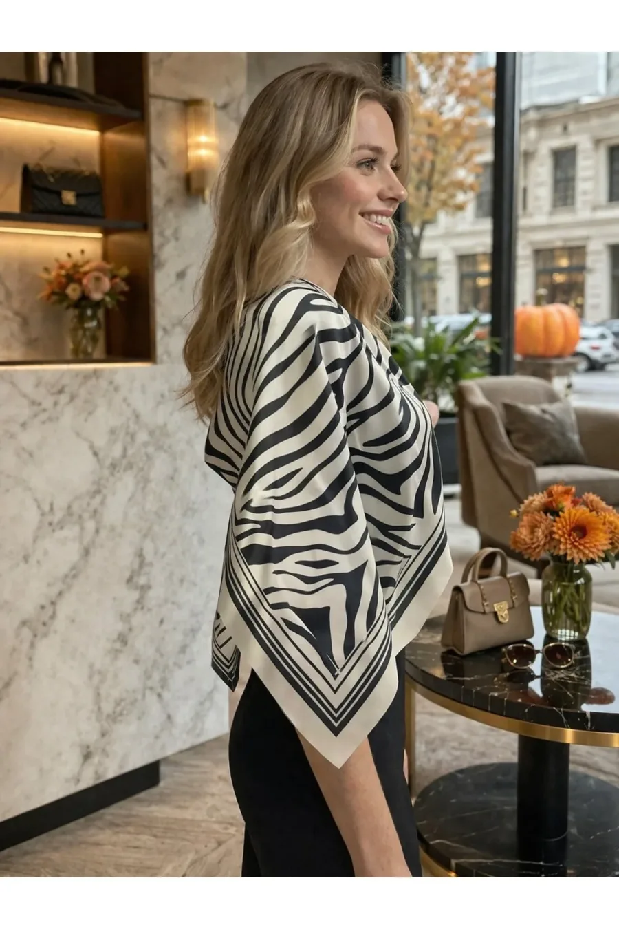 Tarzını Seç Beyaz Zebra Fular / Bandana / Aksesuar / Şal / Eşarp 70x70