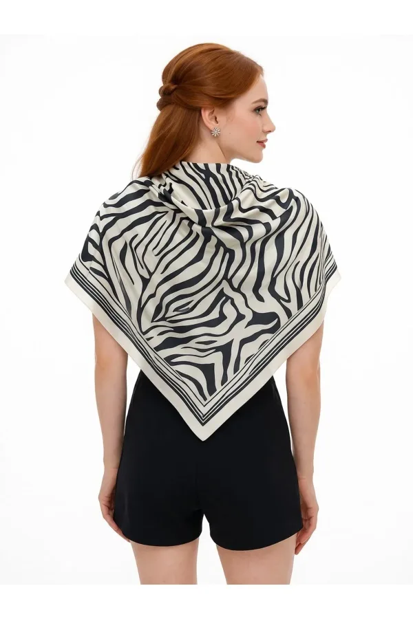 Tarzını Seç Beyaz Zebra Fular / Bandana / Aksesuar / Eşarp 90x90 cm