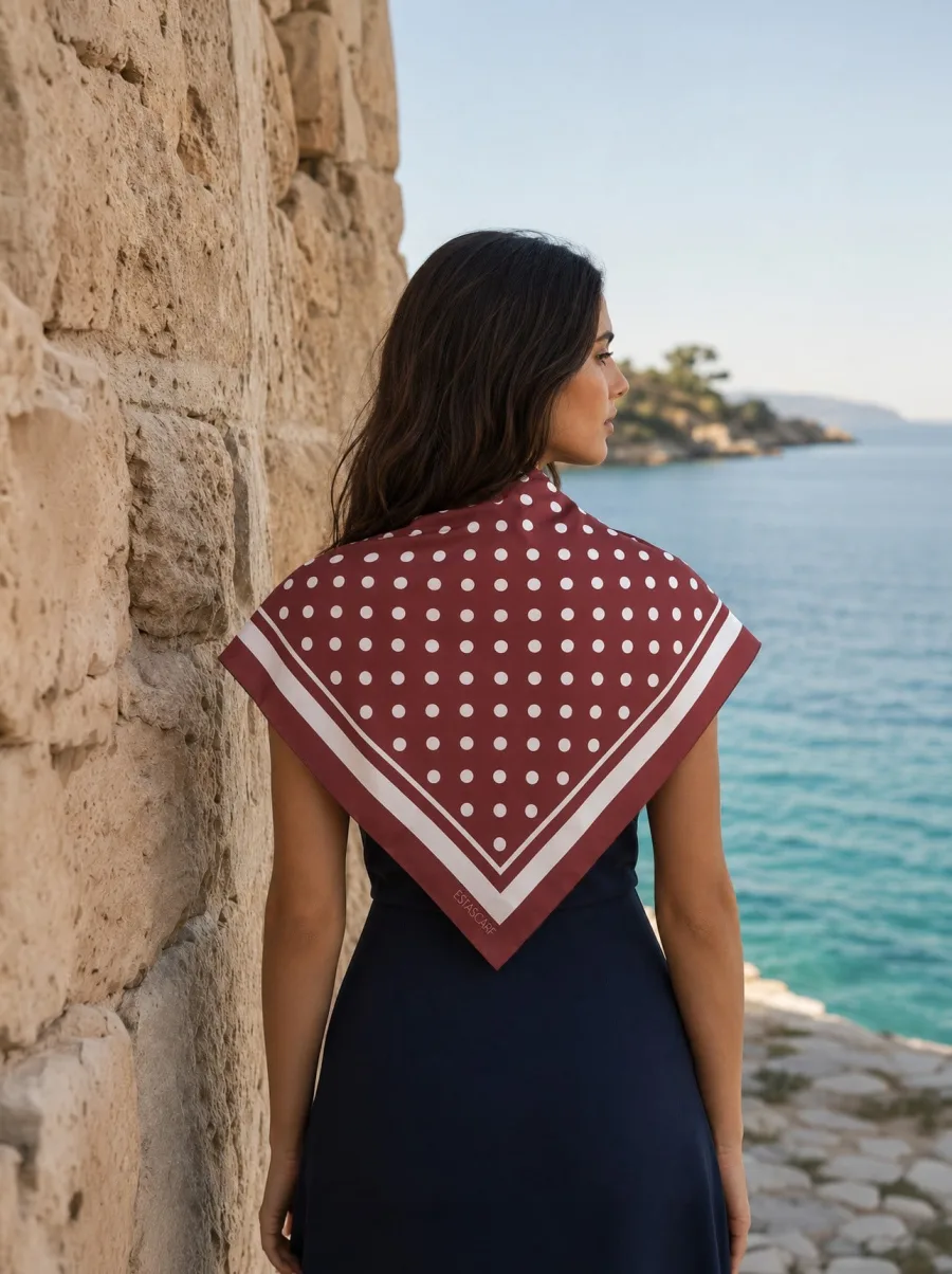 Tarzını Seç Bordeaux – Bordo Puantiye Desenli Fular 70 x 70 cm