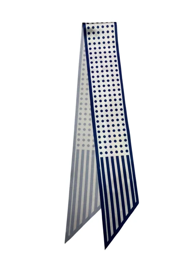 Tarzını Seç Çizgili Asalet Desenli Mavi Kravat / Eşarp / Fular 105x9 cm
