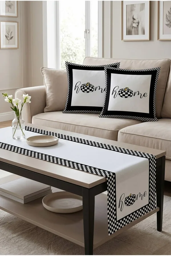 Tarzını Seç Home Desenli Salon Dekoru 2 Adet Kırlent Kılıfı (40x38) 1 Adet Runner (40x140) Set Tarzını Seç Home Desenli Salon Dekoru 2 Adet Kırlent Kılıfı (40x38) 1 Adet Runner (40x140) Set