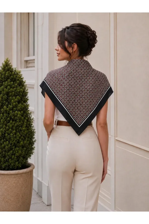 Tarzını Seç Kahve Siyah Geometrik Desenli Fular / Bandana 70x70cm Tarzını Seç Kahve Siyah Geometrik Desenli Fular / Bandana 70x70cm