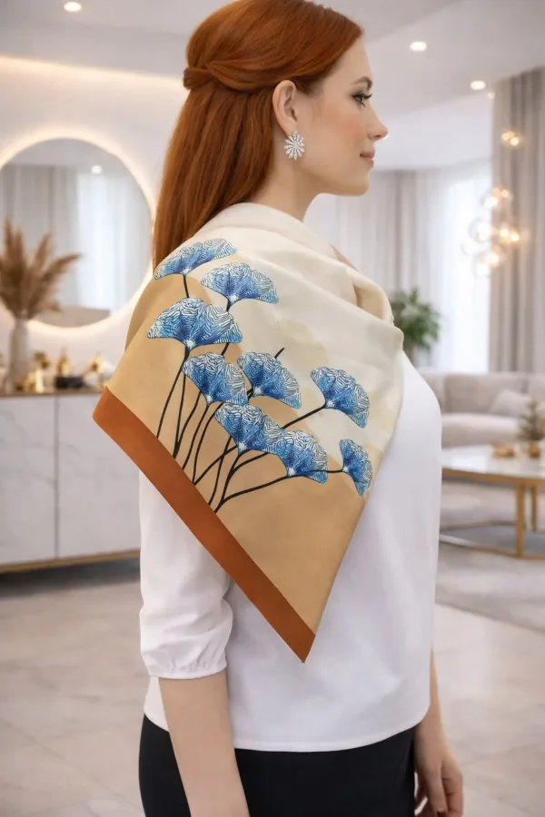 Tarzını Seç Kahverengi Ginkgo Fular / Bandana / Aksesuar / Şal / Eşarp 70x70 Tarzını Seç Kahverengi Ginkgo Fular / Bandana / Aksesuar / Şal / Eşarp 70x70