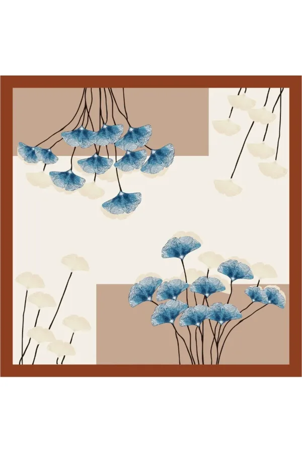 Tarzını Seç Kahverengi Ginkgo Fular / Bandana / Aksesuar 48x48 cm