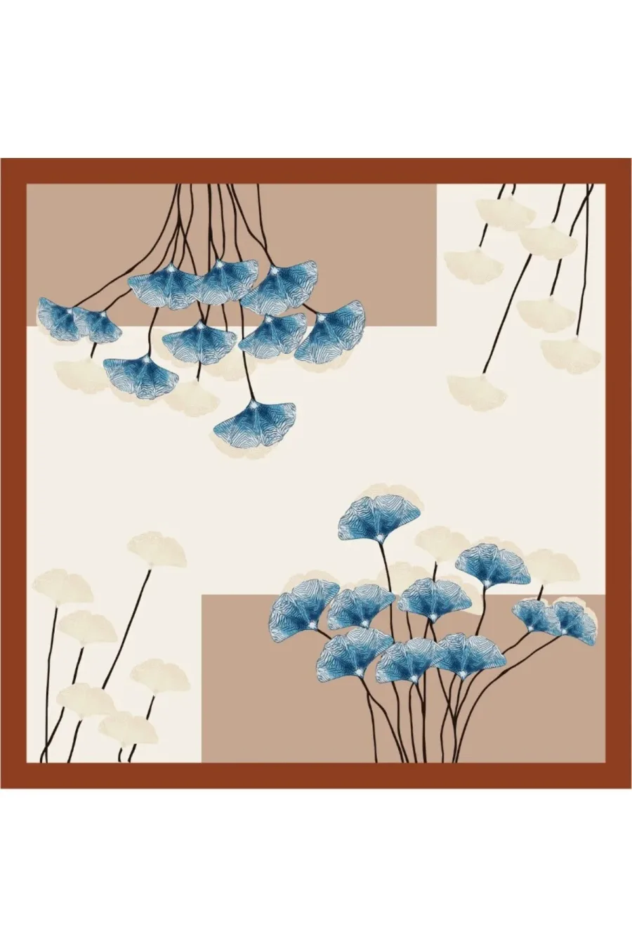 Tarzını Seç Kahverengi Ginkgo Fular / Bandana / Aksesuar 48x48 cm