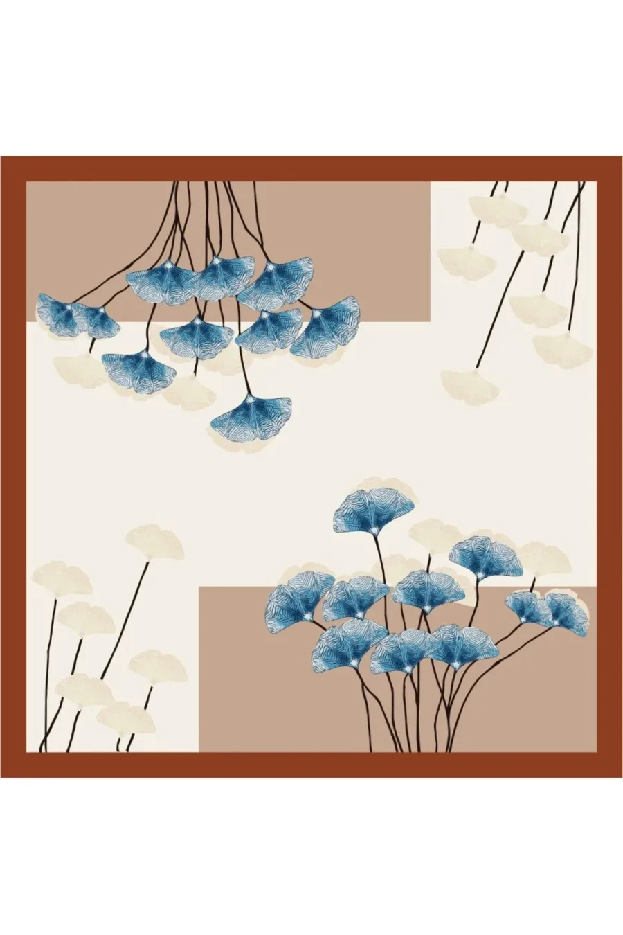 Tarzını Seç Kahverengi Ginkgo Fular / Bandana / Aksesuar / Şal / Eşarp 70x70