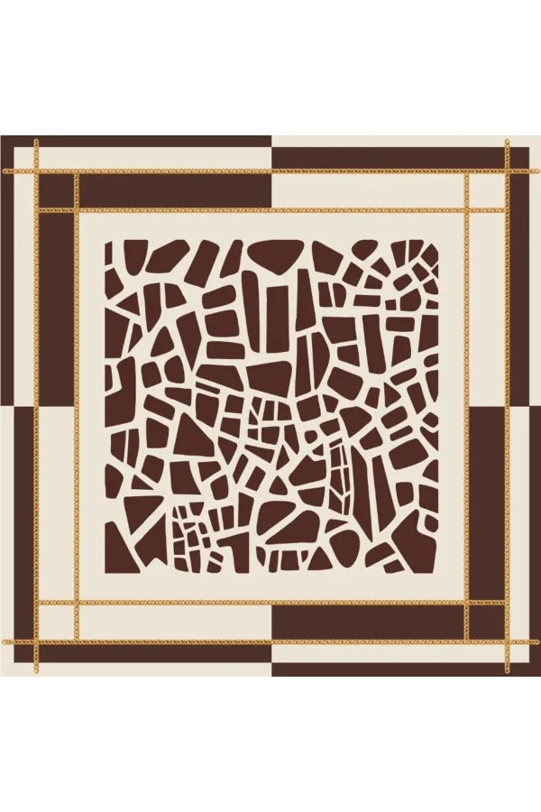 Tarzını Seç Kahverengi Mozaik Zincir Fular / Bandana / Aksesuar 48x48 cm