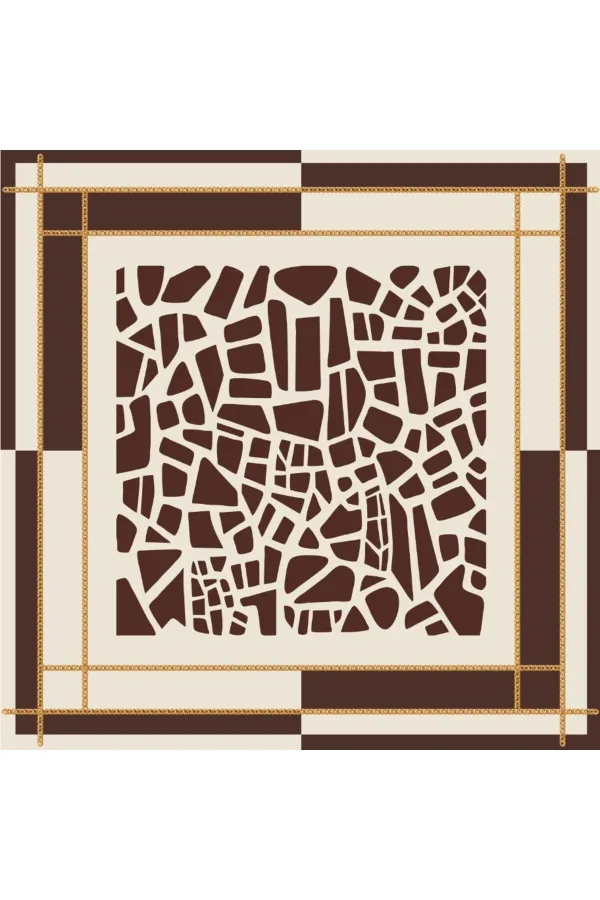Tarzını Seç Kahverengi Mozaik Zincir Fular / Bandana / Aksesuar / Eşarp 90x90 cm