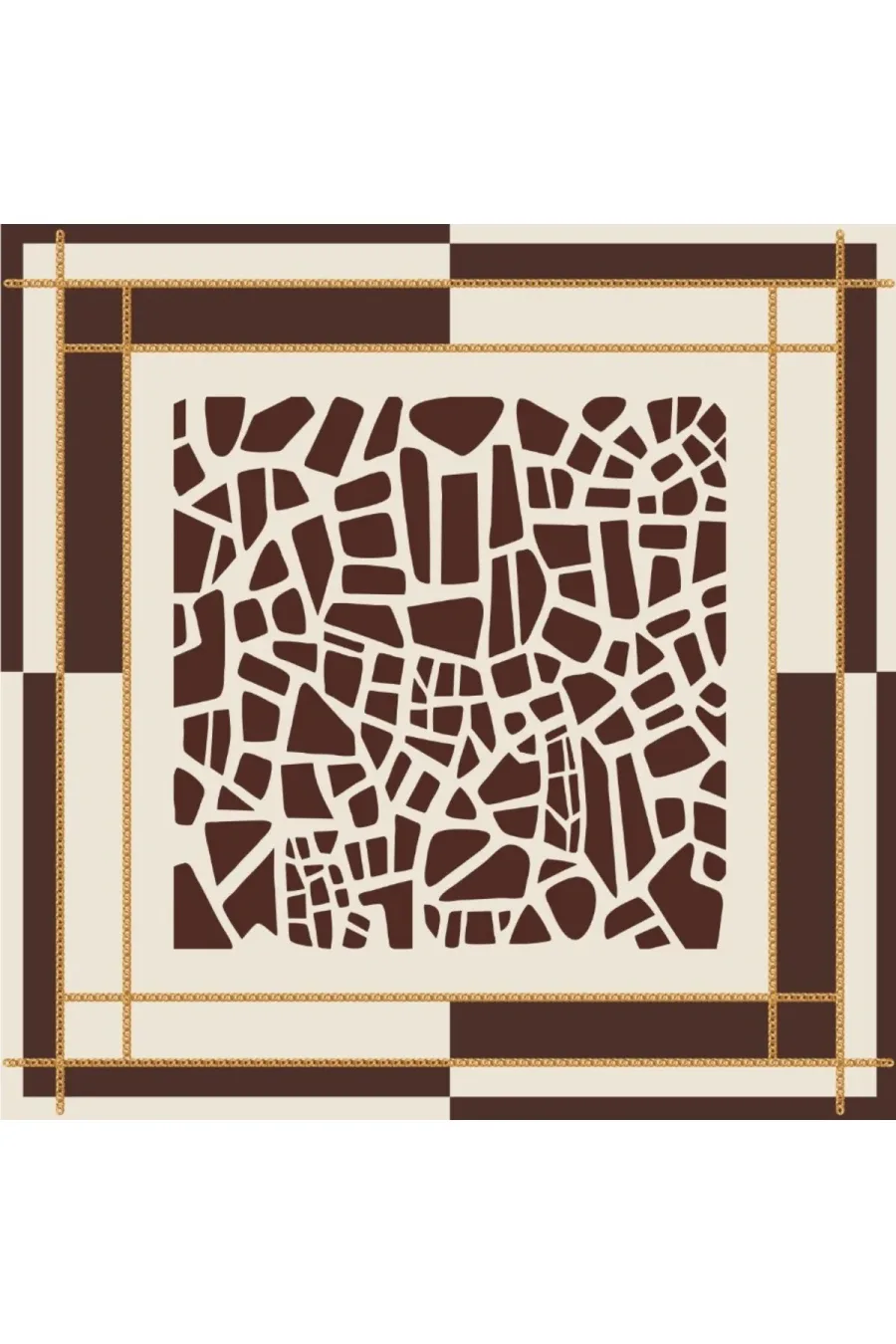 Tarzını Seç Kahverengi Mozaik Zincir Fular / Bandana / Aksesuar / Eşarp 90x90 cm
