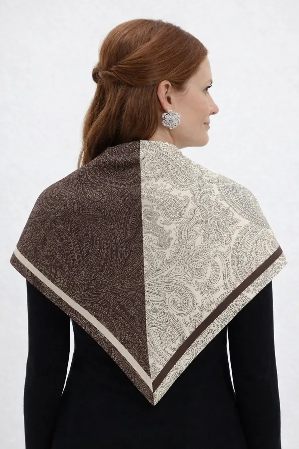 Tarzını Seç Kahverengi Royal Fular / Bandana / Aksesuar / Eşarp 90x90 cm
