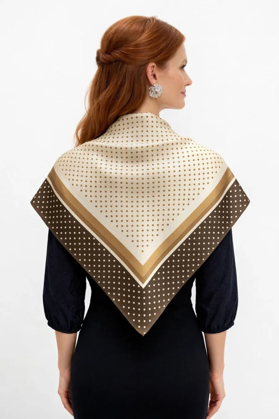 Tarzını Seç Kahverengi Şerit Puantiyeli Fular / Bandana / Aksesuar / Şal / Eşarp 70x70
