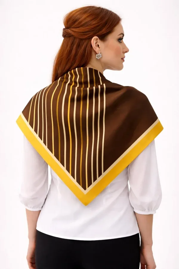 Tarzını Seç Kahverengi V Çizgi Fular / Bandana / Aksesuar / Şal / Eşarp 70x70