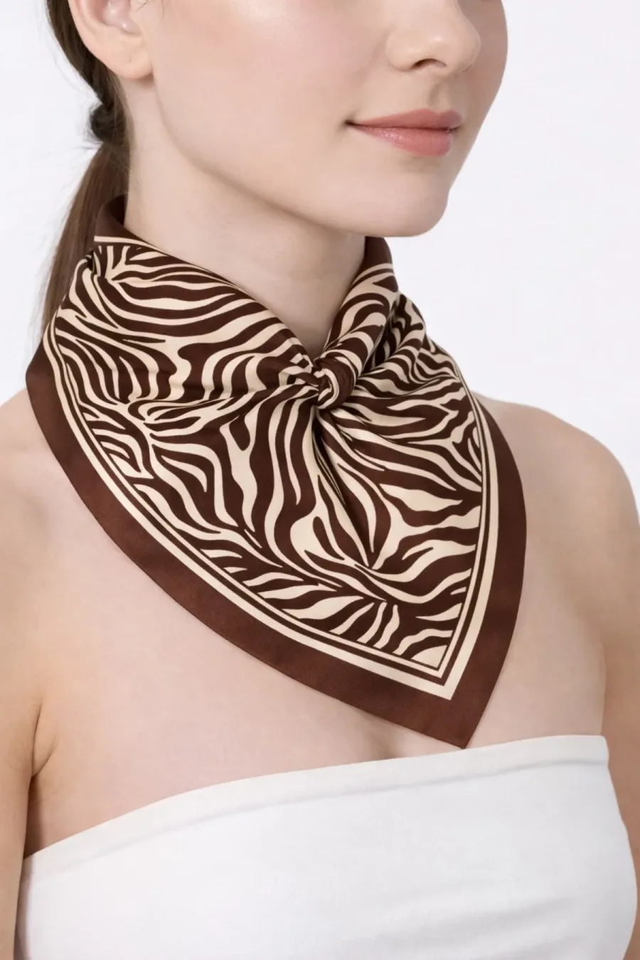 Tarzını Seç Kahverengi Zebra Fular / Bandana / Aksesuar 48x48 cm