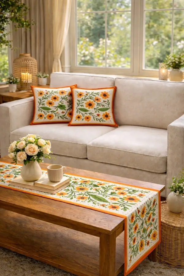 Tarzını Seç Kır Çiçek Desenli Salon Dekoru 2 Adet Kırlent Kılıfı (40x38) 1 Adet Runner (40x140) Set Tarzını Seç Kır Çiçek Desenli Salon Dekoru 2 Adet Kırlent Kılıfı (40x38) 1 Adet Runner (40x140) Set
