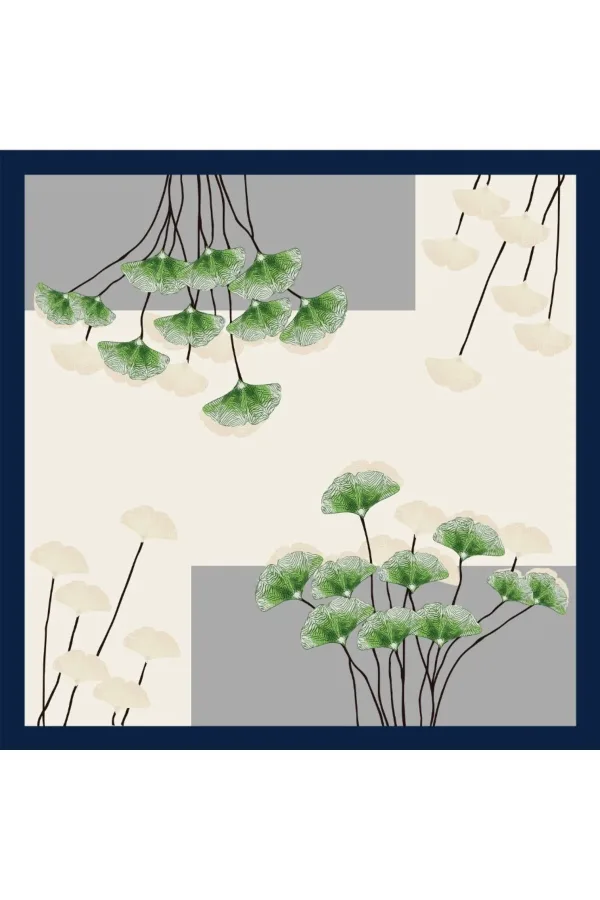 Tarzını Seç Lacivert Ginkgo Fular / Bandana / Aksesuar 48x48 cm