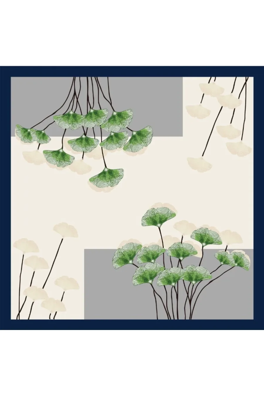 Tarzını Seç Lacivert Ginkgo Fular / Bandana / Aksesuar 48x48 cm