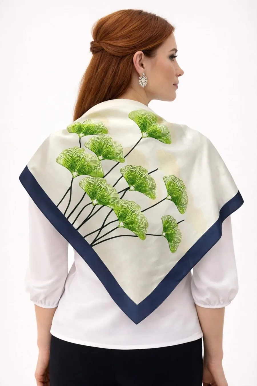 Tarzını Seç Lacivert Ginkgo Fular / Bandana / Aksesuar 48x48 cm