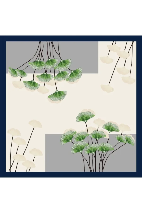 Tarzını Seç Lacivert Ginkgo Fular / Bandana / Aksesuar 48x48 cm