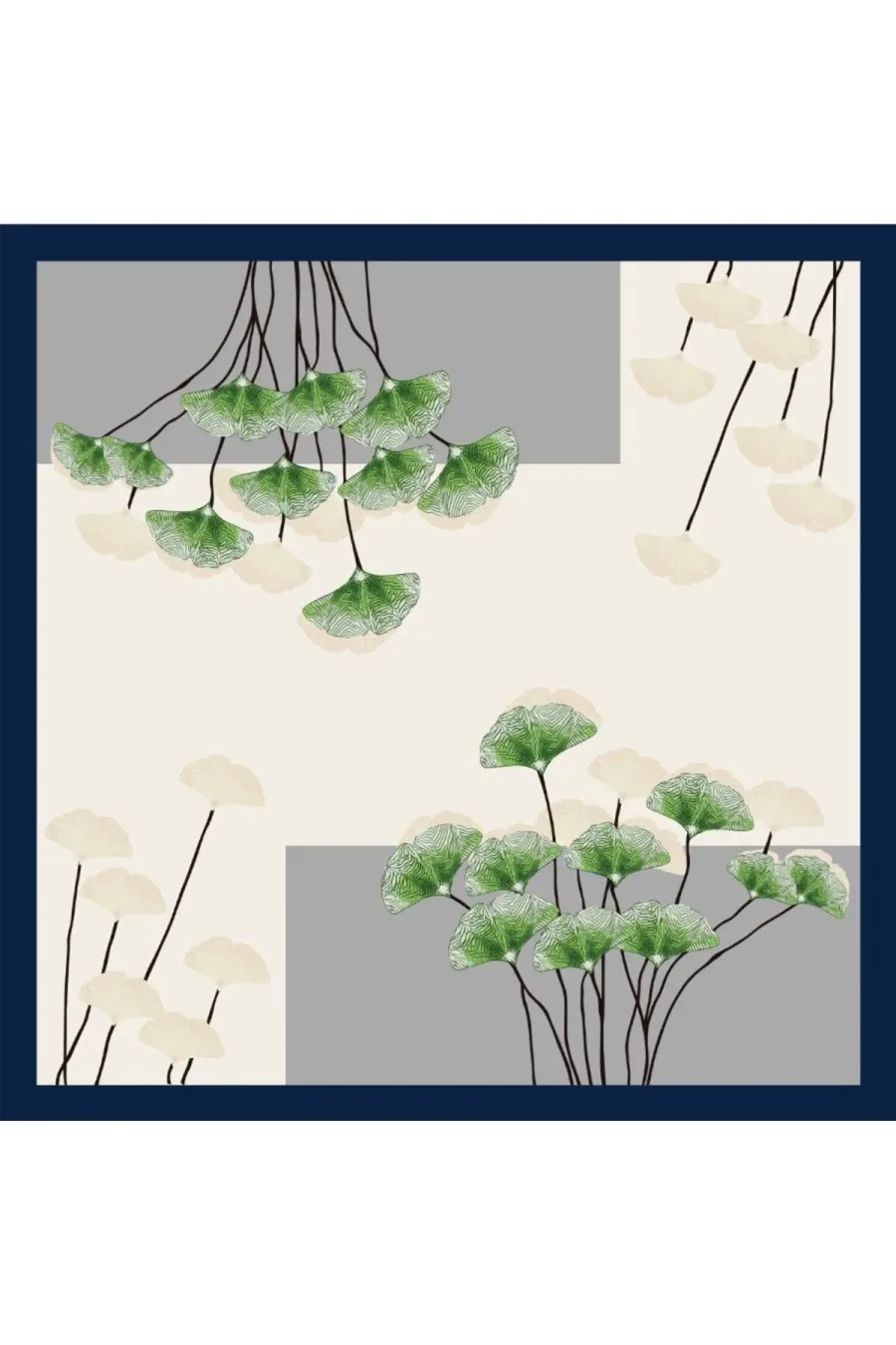Tarzını Seç Lacivert Ginkgo Fular / Bandana / Aksesuar 48x48 cm