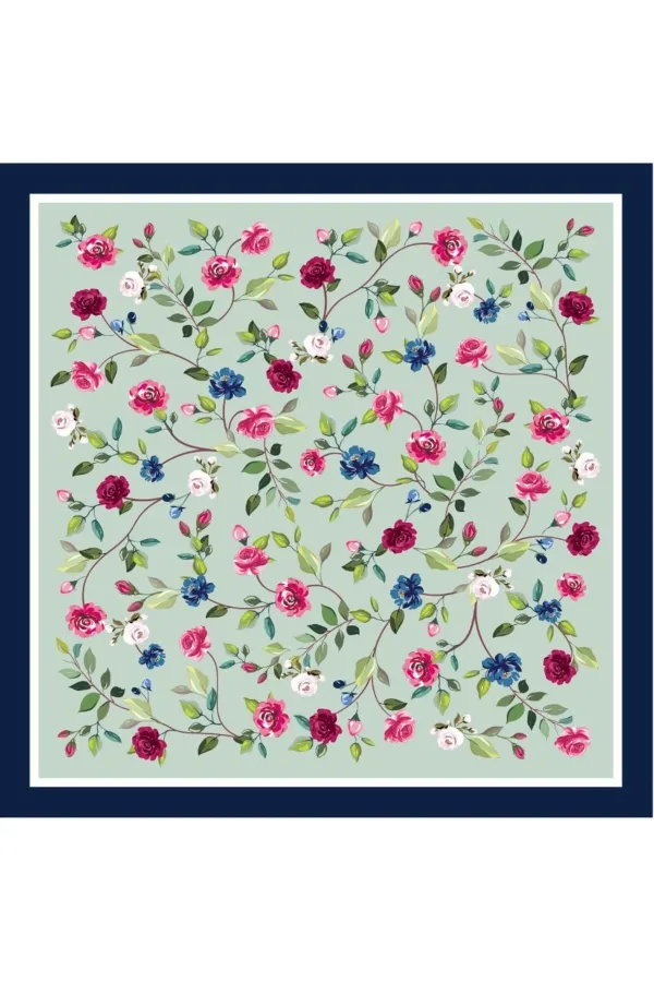 Tarzını Seç Lacivert Gül Fular / Bandana / Aksesuar 48x48 cm