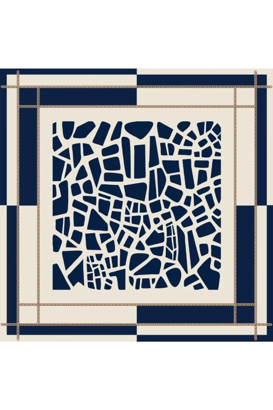 Tarzını Seç Lacivert Mozaik Zincir Fular / Bandana / Aksesuar 48x48 cm