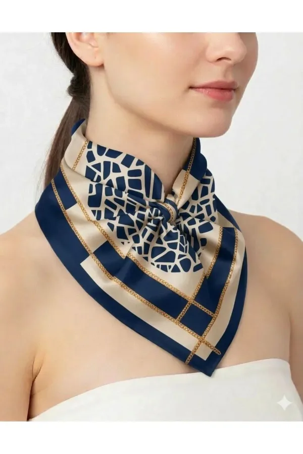 Tarzını Seç Lacivert Mozaik Zincir Fular / Bandana / Aksesuar 48x48 cm Tarzını Seç Lacivert Mozaik Zincir Fular / Bandana / Aksesuar 48x48 cm