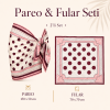 Tarzını Seç Premium Bordo Puantiye Desenli 2'li Kısa Pareo ve Bandana Seti 150x50 cm / 70x70 cm