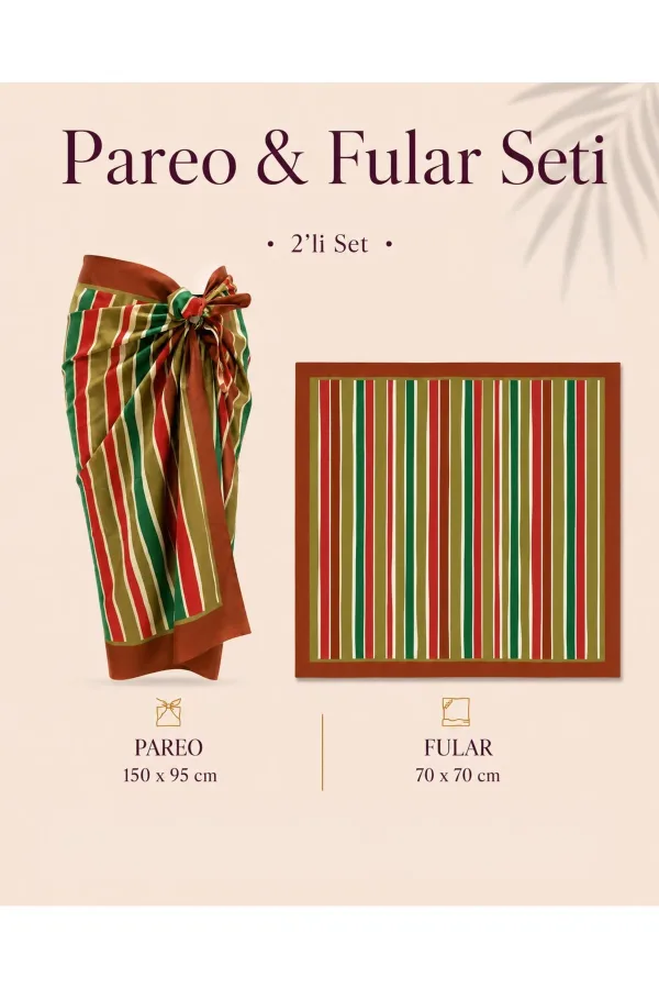 Tarzını Seç Premium Capri Desenli 2'li Pareo ve Fular Seti 150x95 cm / 70x70 cm