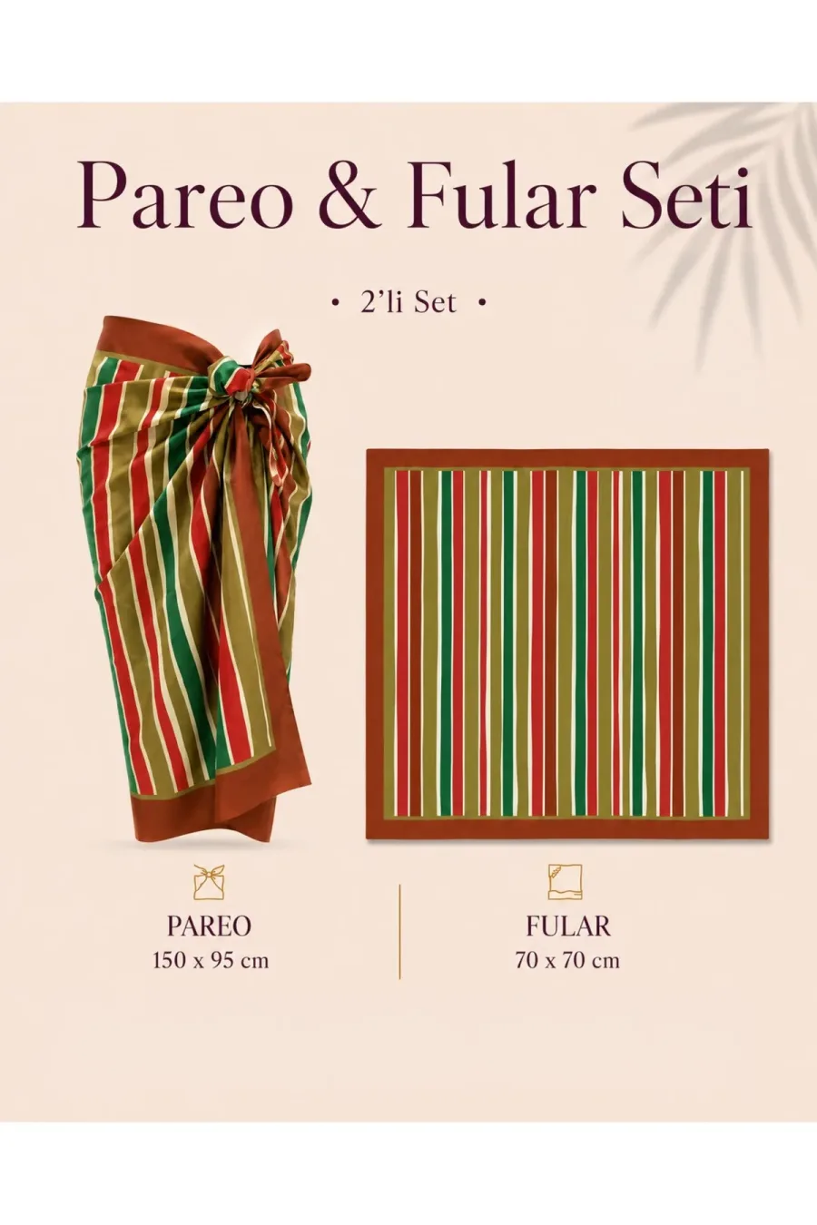 Tarzını Seç Premium Capri Desenli 2'li Pareo ve Fular Seti 150x95 cm / 70x70 cm