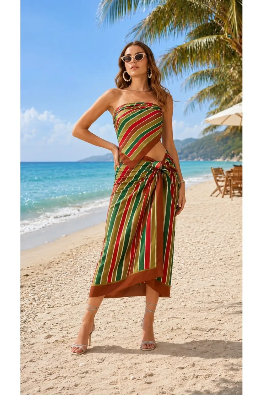 Tarzını Seç Premium Capri Desenli 2'li Pareo ve Fular Seti 150x95 cm / 70x70 cm